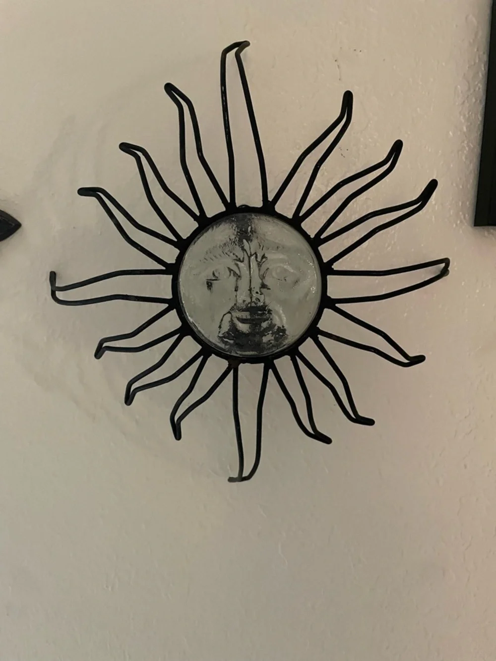 Vintage Celestial Sun Face Candle Holder Sconce wrought iron glass